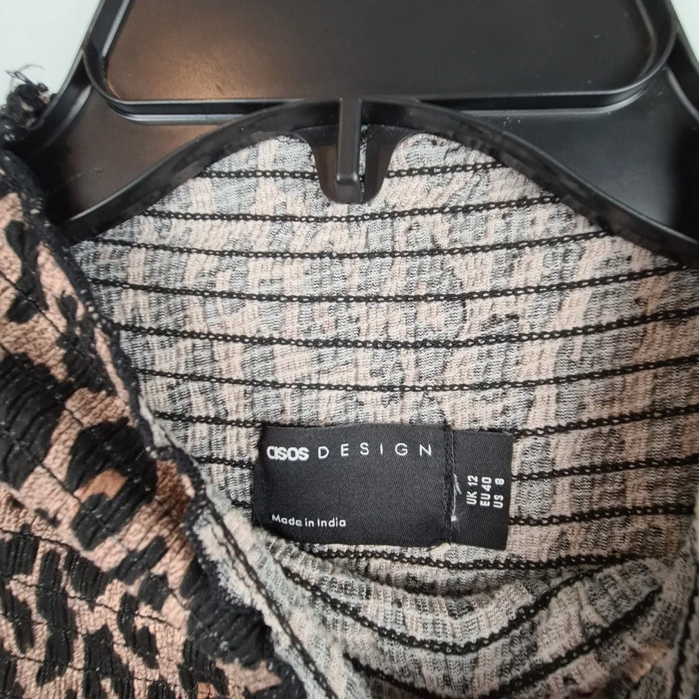 ASOS Women's Leopard‎ Bodycon Mini Party Dress 8 High Neck Long Sleeve Smocked